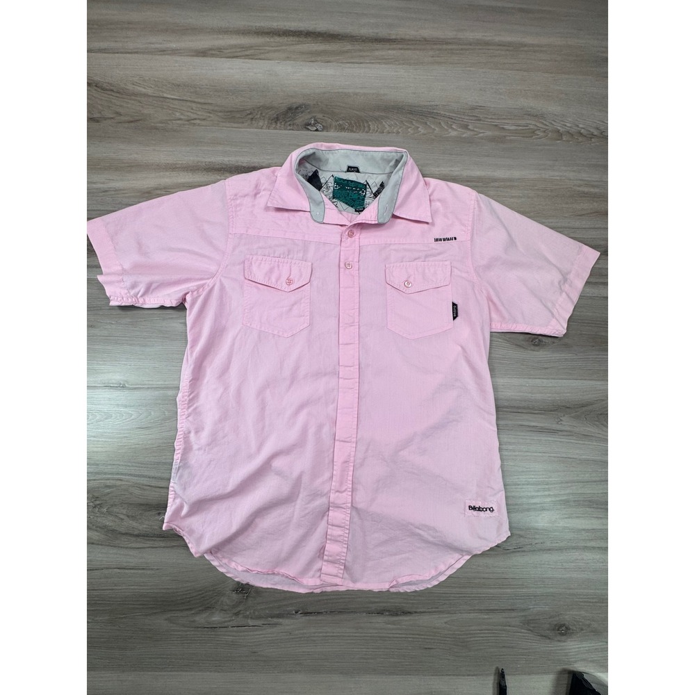 Vintage Billabong Pastel Pink Slim Fit Short Sleeve Button Up Shirt M Y2K